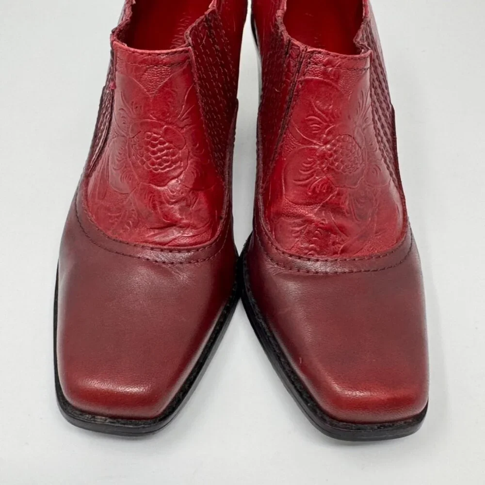 Antonio Melani Womens Red Embossed Leather Western Slip On Bootie  Size 6 - Picture 3 of 9